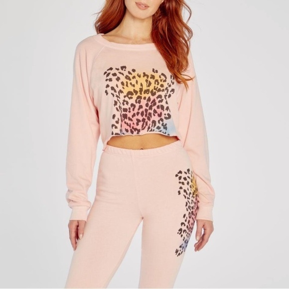 NWT Wildfox Crystal Rose Airbrushed Leopard Crop Sweatshirt - Picture 5 of 9
